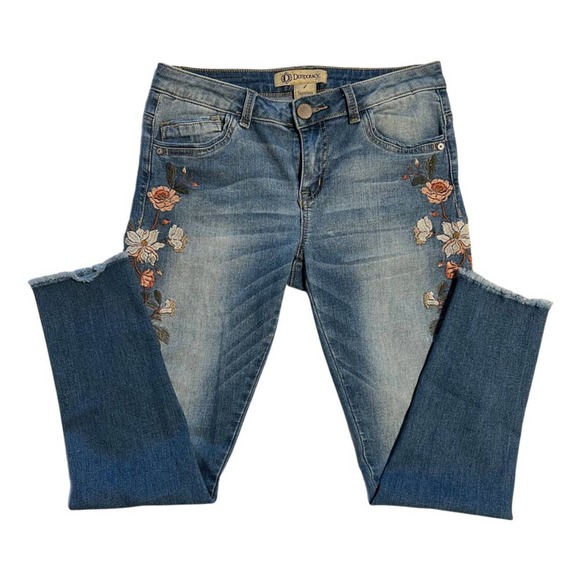 Democracy Blue and Cream Skinny Jeans with Floral Embroidery - Picture 1 of 13